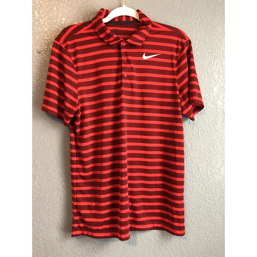 Nike Golf Iconic Stripe Dri-Fit Mens Small Red Striped Polo Shirt Standard Fit